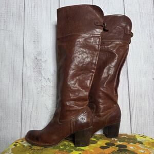 Frye Lucinda Slouch Boots 9.5M Cognac Leather Over Knee Tall Western